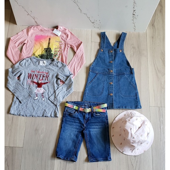 Gap Kids Clothes Lot Girls 4/5 Bundle 5 Pc Dress Top Jorts Hat Outfit Set - Picture 1 of 6